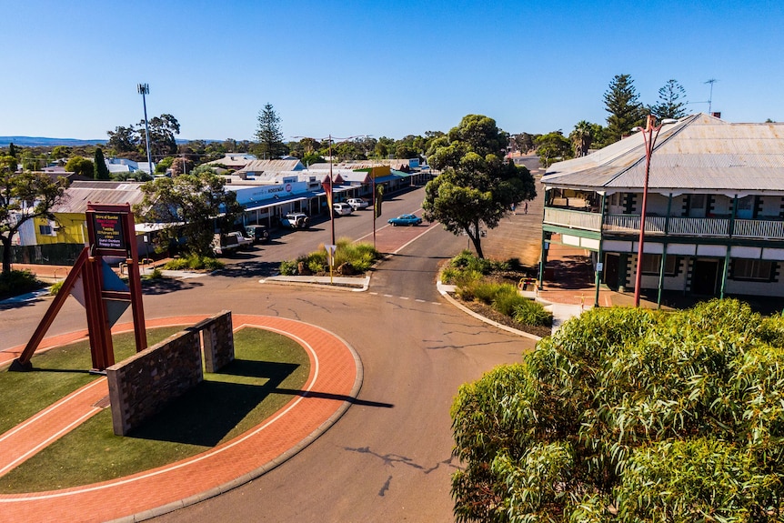 An aerial view of the small town of Norseman in WA.  