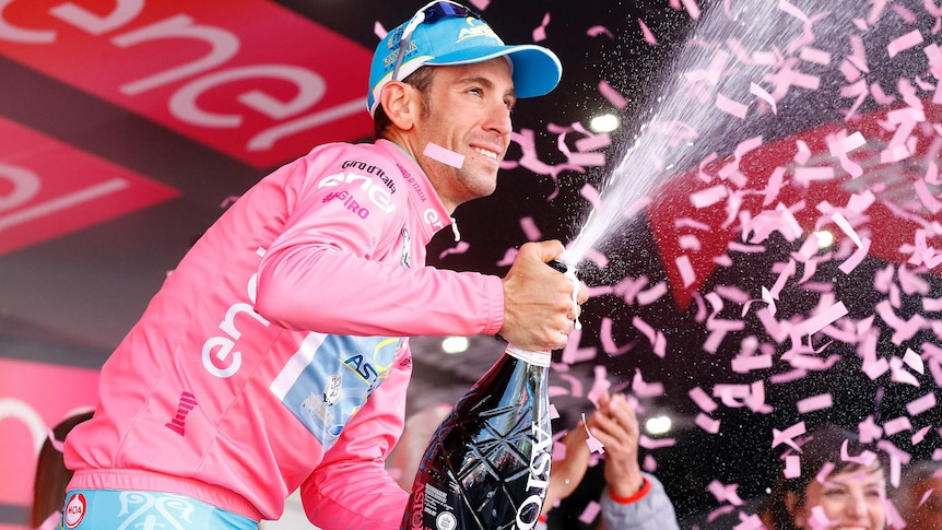 Nibali celebrates with Giro pink jersey