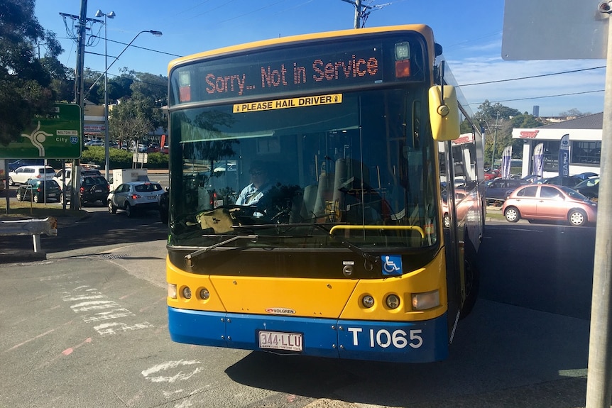 Brisbane buses arrive at the depot to begin the third strike in the last week. 
