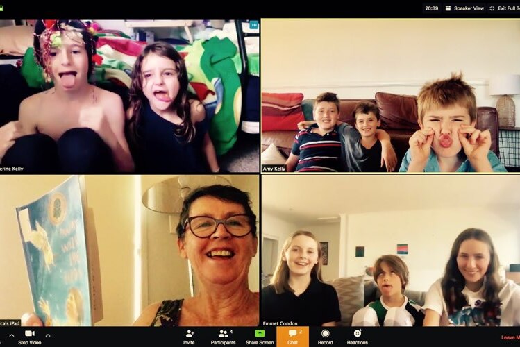 A screenshot shows four scenes, mostly children making silly faces.