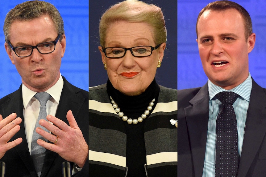 Composite image of left to right Christopher Pyne, Bronwyn Bishop, and Tim Wilson.