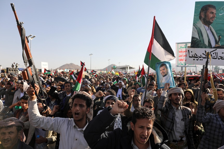 Protesters rally in solidarity with the Palestinians in the Gaza Strip.
