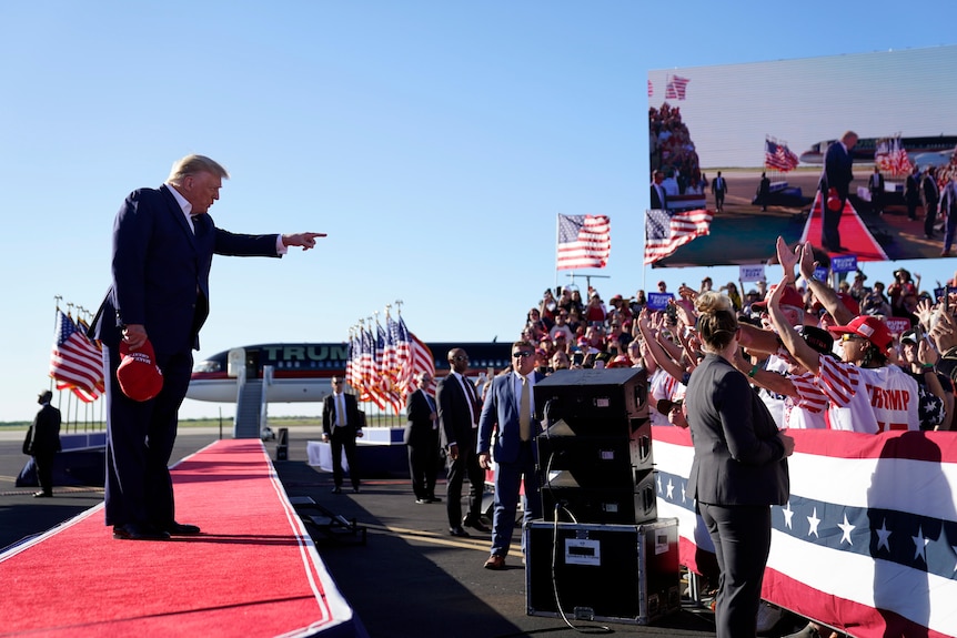 Former President Donald Trump arrives to speak at a campaign rally at Waco.