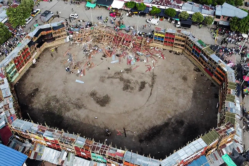 Aerial view of the collapsed grandstand