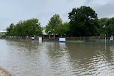 Flooded street in front of St Mary's school.