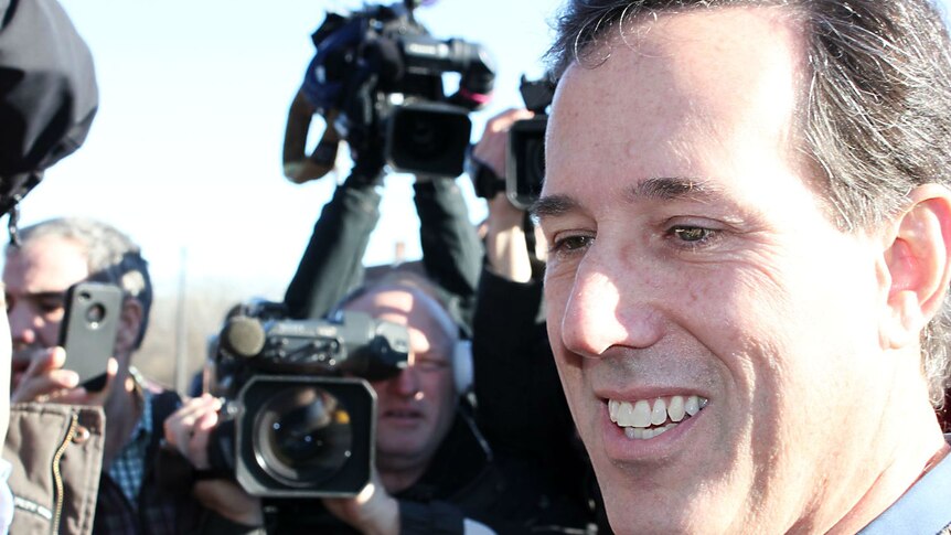 Rick Santorum campaigns in Iowa. (ABC News: John Barron)