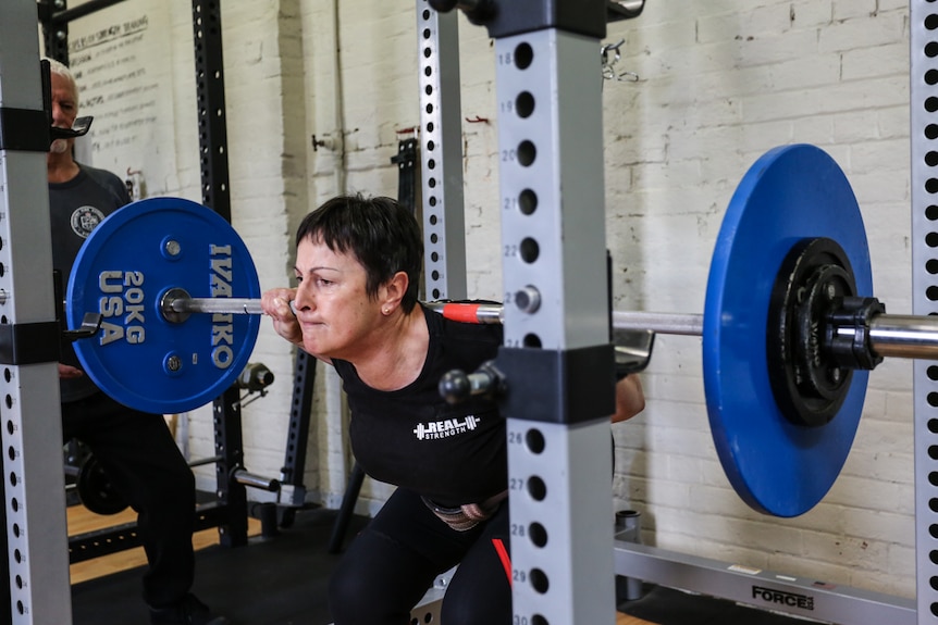 Therese Pollard doing the dead lift.