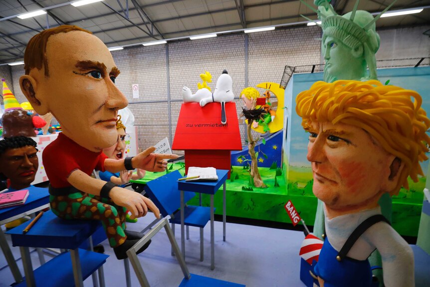 Papier mache caricatures ahead of the Rose Carnival parade in Cologne