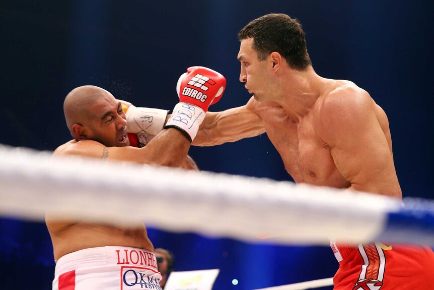 Klitschko lands a punch on Leapai