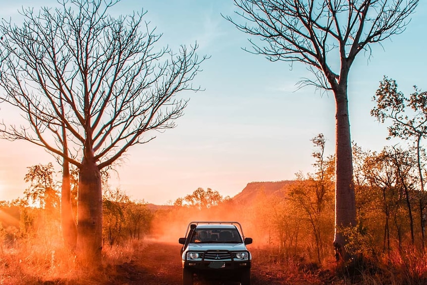 在西澳Kununurra以南的Glen Hill农场附近，阳光撒在了金伯利地区的尘土上，捕捉到了一幅美丽的景致。