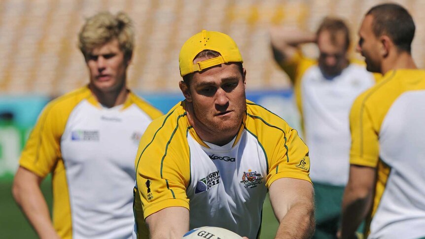 Horwill catches a ball at Wallabies training