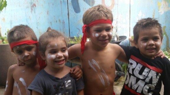 Dixie Link-Gordon’s grandsons during a NAIDOC celebration at Wunanbiri Preschool in Sydney