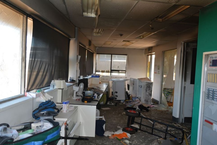 An office that has been trashed at the prison.