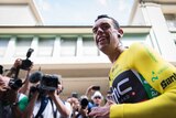 Cyclist Richie Porte reacts after winning the Tour of Switzerland