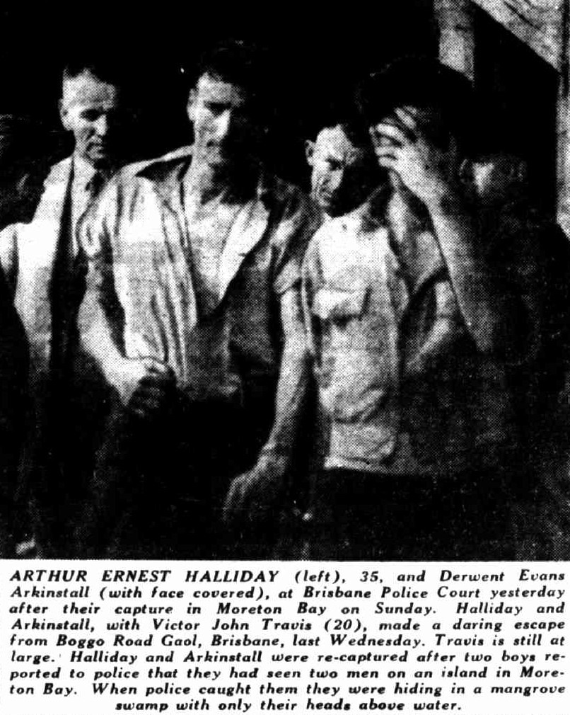 Newspaper photo of two prison escapees recaptured.