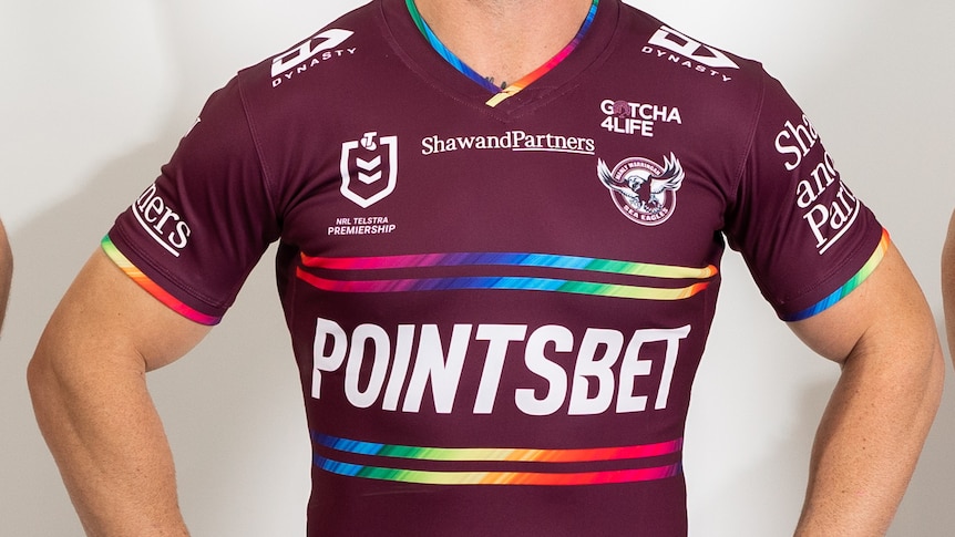 A cropped photo of Manly' pride jersey