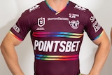 A cropped photo of Manly' pride jersey