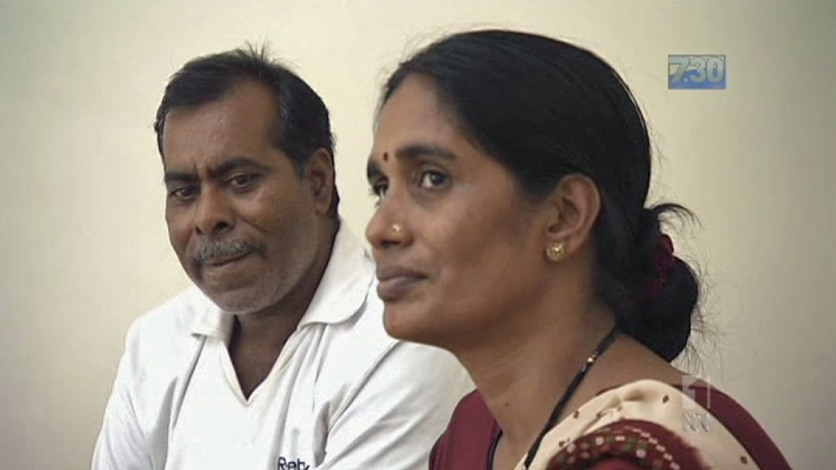 Badrinath Singh (L) and Asha Devi, parents of New Delhi rape victim Nirbhaya speak with 7.30's Michael Edwards.