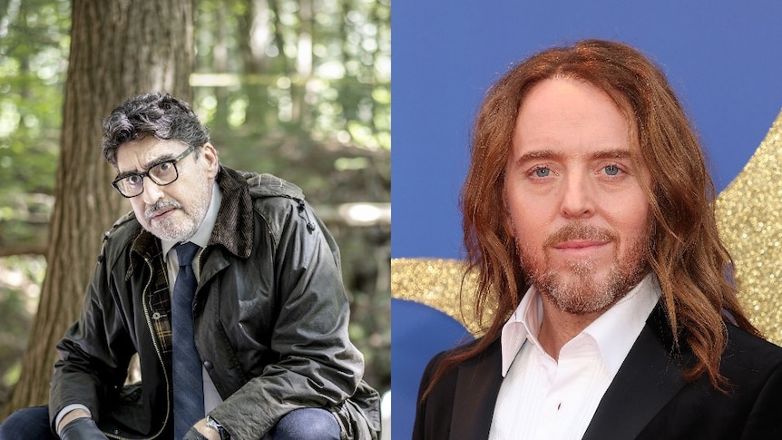 A collage of two headshots of the actor Alfred Molina and composer Tim Minchin