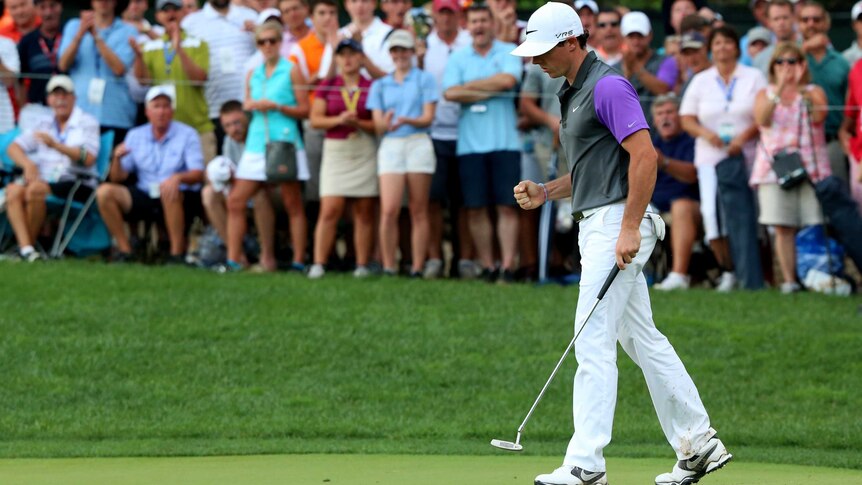 McIlroy celebrates an eagle in final round of PGA Championship