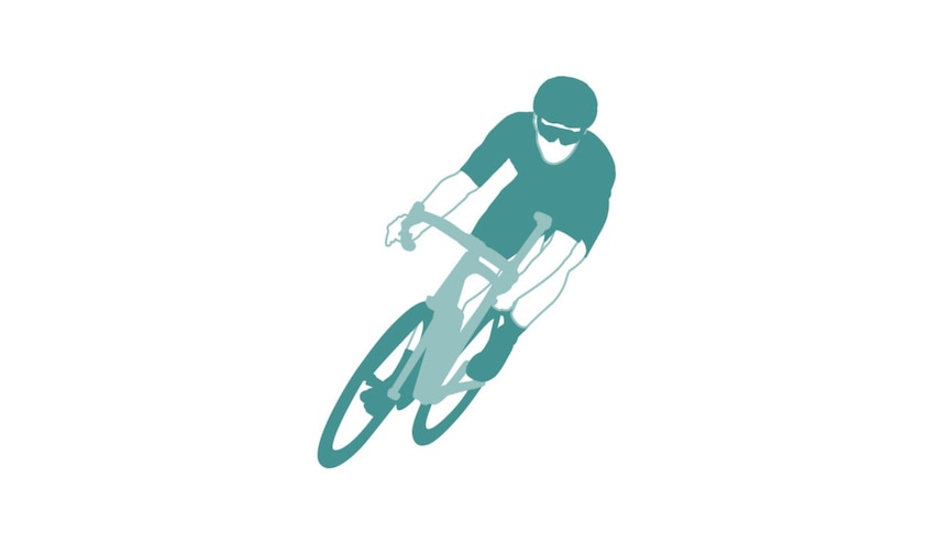A green cartoon image of a person cycling