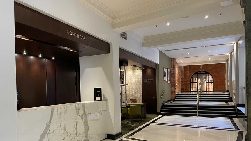 Concierge desk at the Intercontinental Hotel Sydney, with no people in sight.
