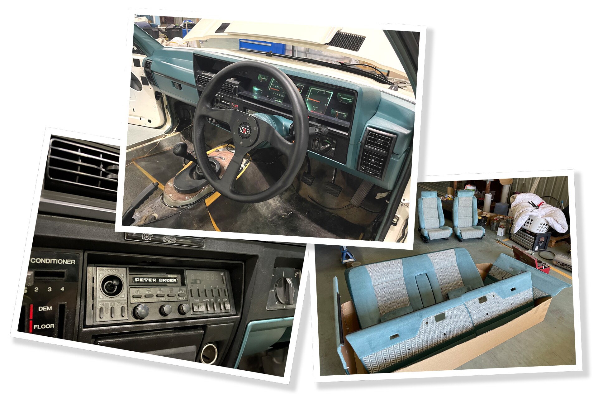 Un collage de fotografías de coches antiguos.