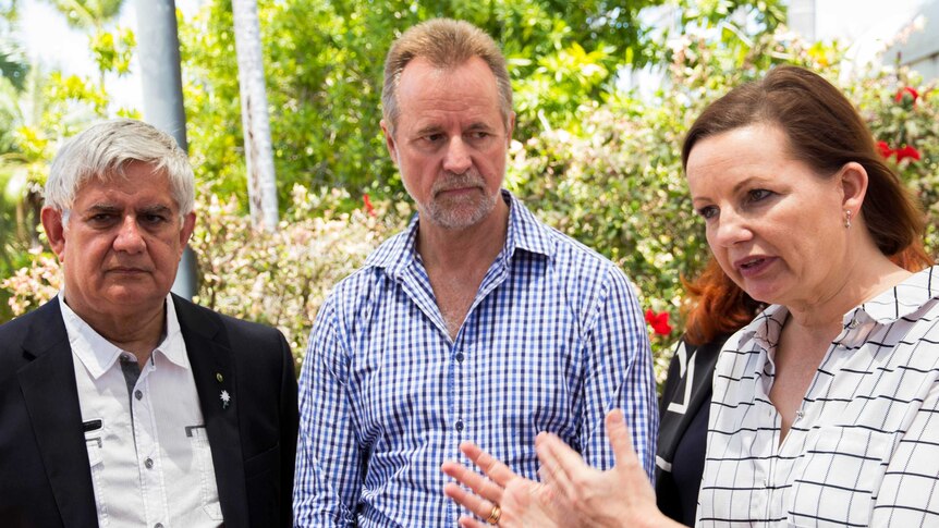 Ministers Ken Wyatt, Nigel Scullion and Sussan Ley in Broome for the suicide prevention roundtable.