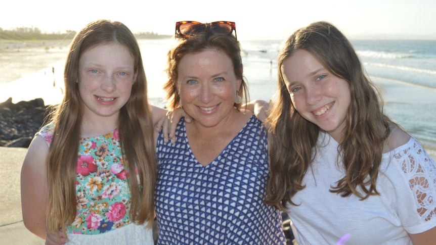 Natasha Johnson and daughters in Byron Bay