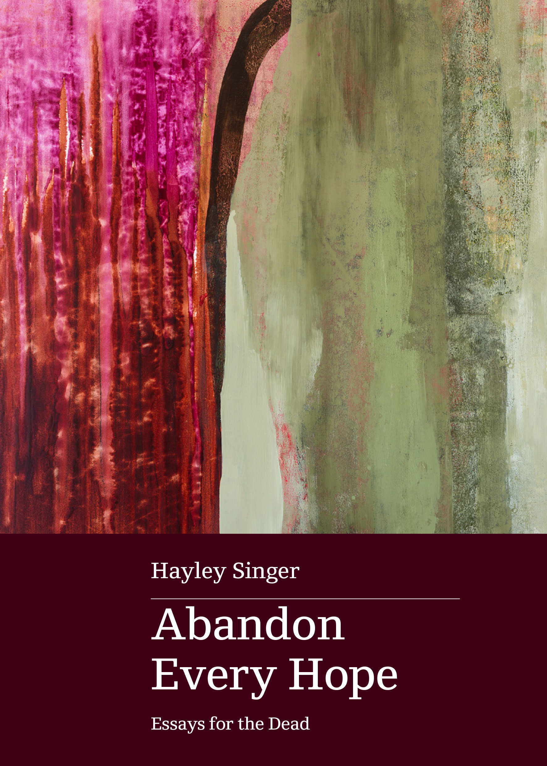 A book cover showing an abstract painting, red on the left and bone-coloured on the right