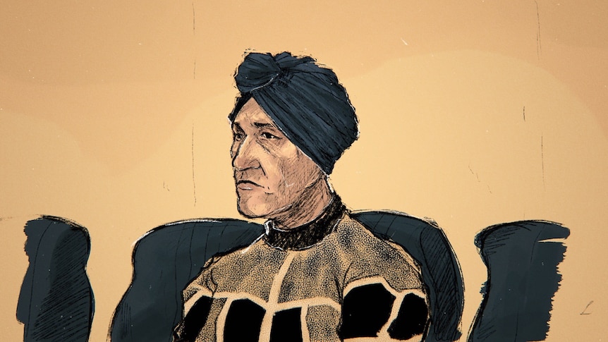 A court sketch of former principal Malka Leifer wearing a head scarf.