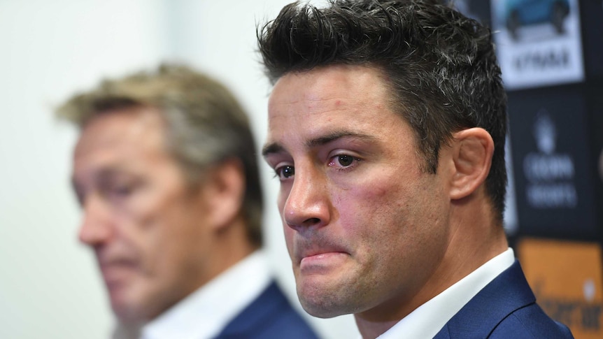 Cooper Cronk of the Melbourne Storm speaks at a media conference at AAMI Park on April 4, 2017.