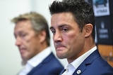 Cooper Cronk of the Melbourne Storm speaks at a media conference at AAMI Park on April 4, 2017.