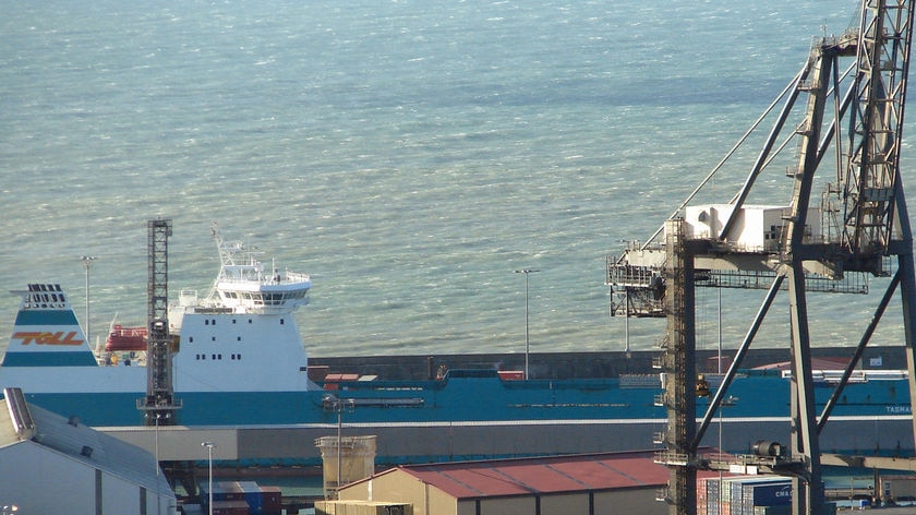 A Toll ship at Burnie wharf.