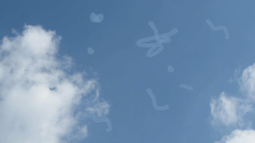 A blue sky with white squiggly "floaters".