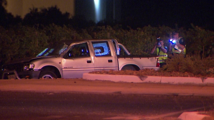 Police at the scene of a fatal ute crash.