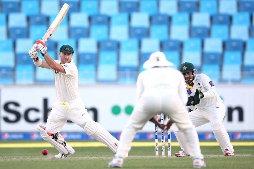 David Warner batting against Pakistan