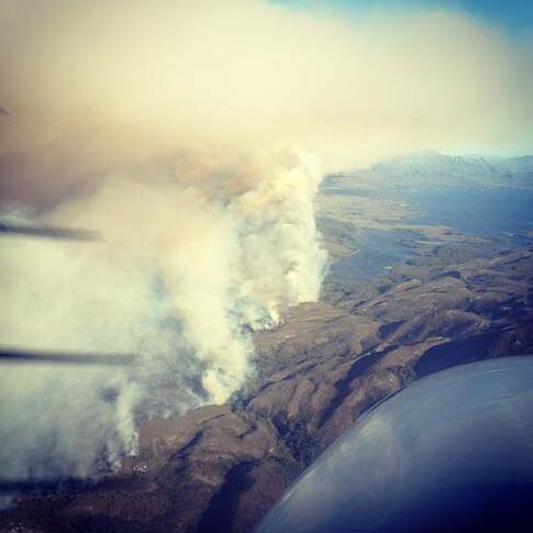 Smoke rises from bushfires at Port Davey