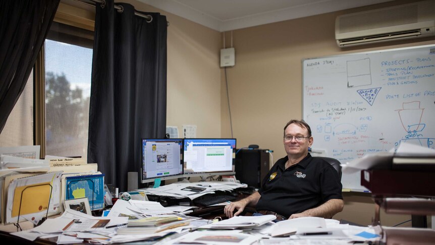 Wiluna Shire president, Colin Bastow, works in his office in town.
