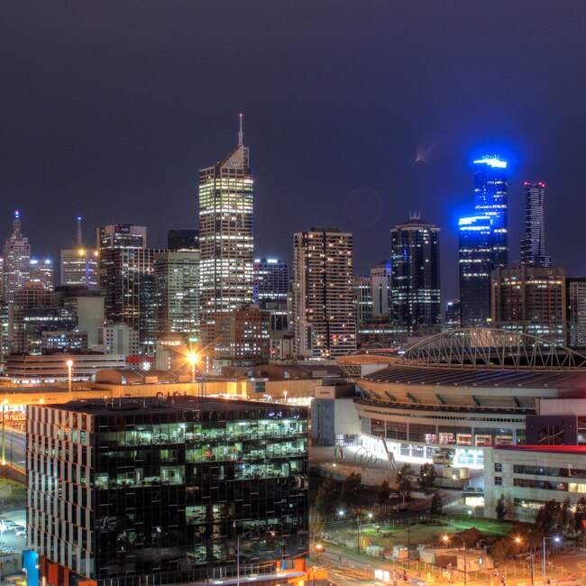 A shot of the Melbourne skyline at night