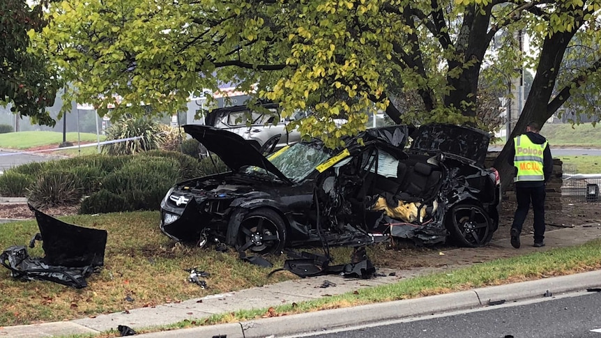 Damaged car at the scene of the crash.