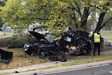 Damaged car at the scene of the crash.