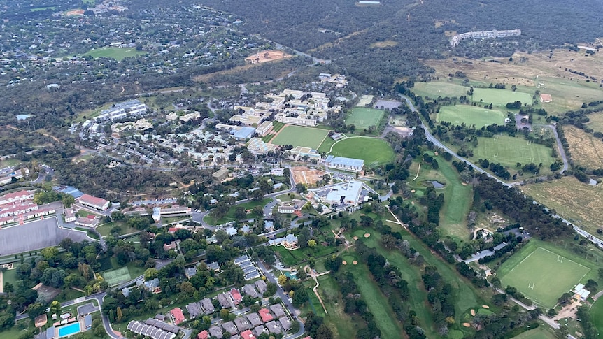 Birds eye view over east Canberra