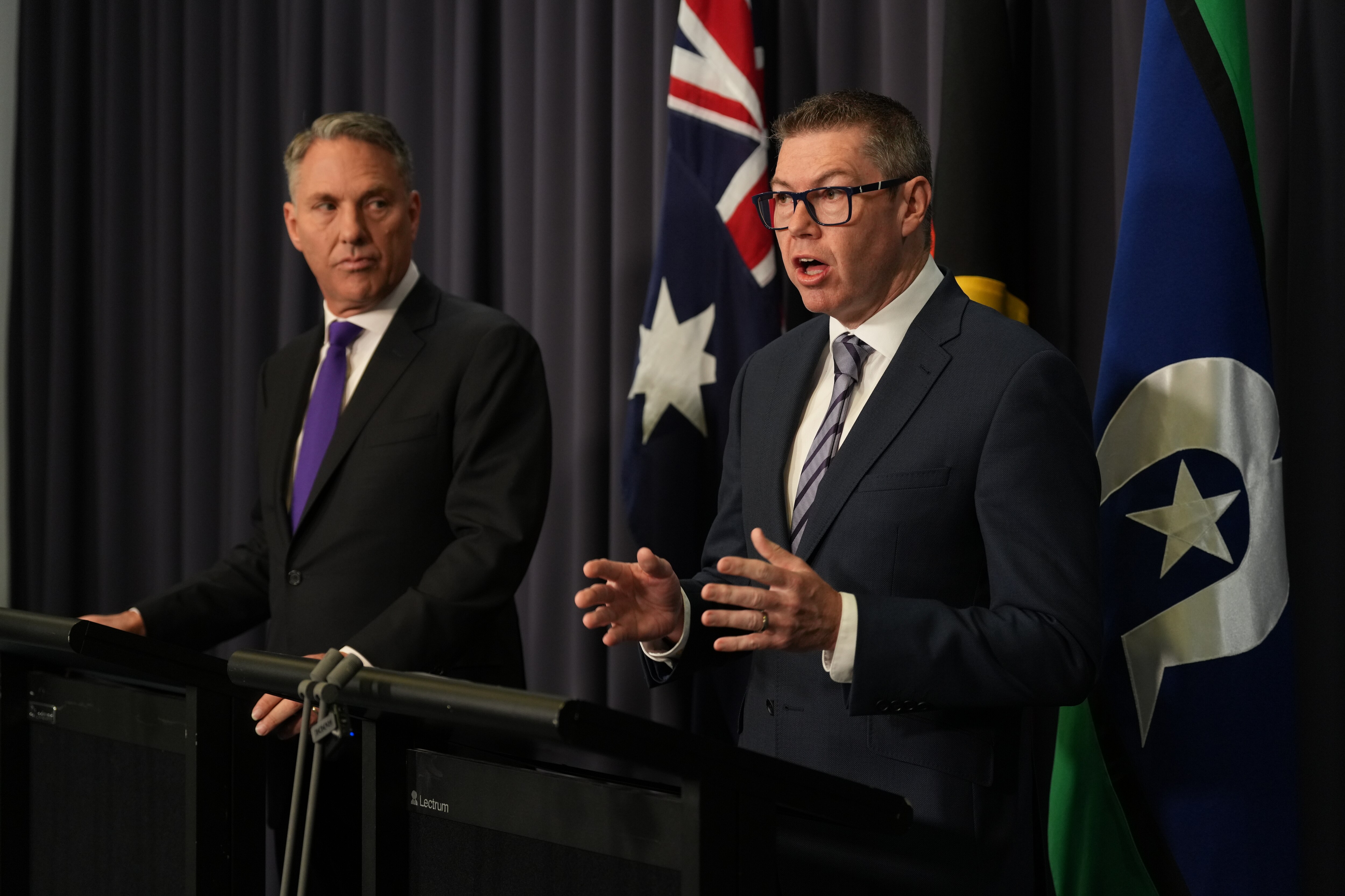 Richard Marles and Pat Conroy at a Parliament House press conference 