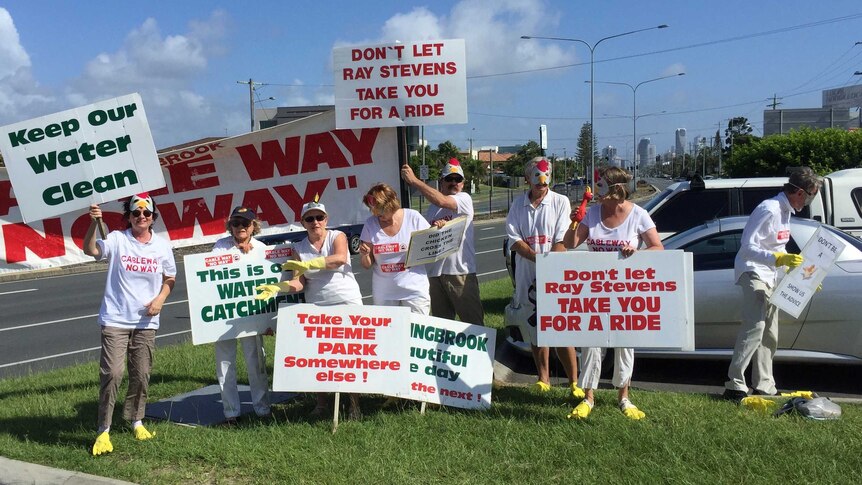 The protesters rallied at a pre polling booth at Nobby Beach.