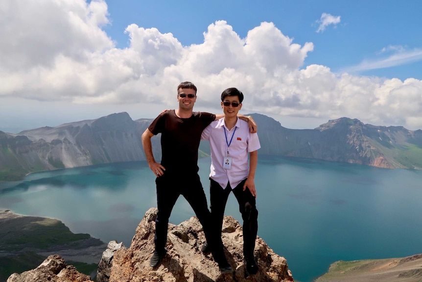 Matt Kulesza with North Korean tour guide, Pak Song Gong