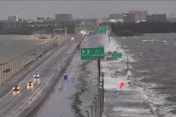 Traffic camera vision of a flooded highway. 