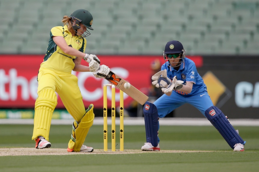 Lauren Cheatle bats against India
