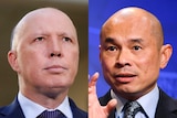A composite image shows head and shoulders shots of Peter Dutton and Wang Xining.