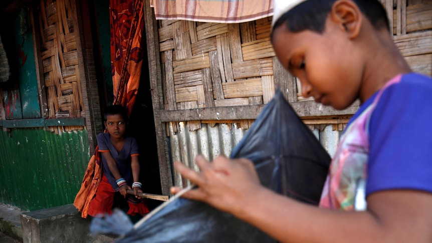 Rohingya children in a Bangladesh refugee camp.